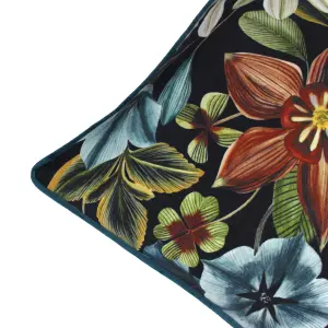 Evans Lichfield Midnight Garden Floral Rectangular Piped Feather Filled Cushion