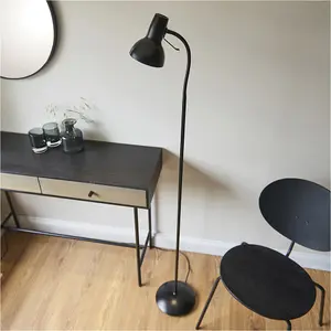 1600mm Floor Lamp - Matt Black Adjustable Head Task - Standing LED Light Base & Shade