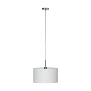 Pendant Ceiling Light Colour Satin Nickel Steel Shade White Fabric Bulb E27 1x60W