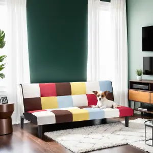 Multi Coloured Sofa Bed Birlea Rainbow 3 Seater Settee Fabric Scandinavian Retro