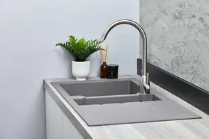 Liquida LP15GR 1.5 Bowl Composite Reversible Inset Grey Kitchen Sink With Waste