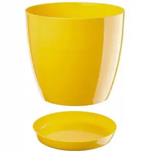 Plant Flower Pot Plastic 20 Colours 9 sizes Gloss Pots Planter Saucer Tray Deco Yellow 9.5cm