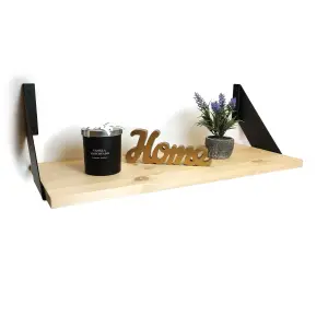 Solid Pine Rustical Shelf Primed with Black FLAT Bracket 25x120cm