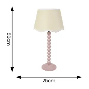 ValueLights Bobbins Painted Rose Table Lamp with Linen Scallop White Trim Shade and LED Bulb