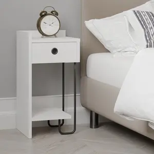 Jan Versatile Modern Bedside Table with Drawer and Open Shelf White / Left Orientation