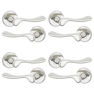 URBNLIVING 118mm Length 8 Pcs Berkshire Metal & Polished Nickel Rose Lever Latch Door Handle Set