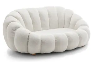 2 Seater Loveseat Small Sofa in White Teddy Boucle Fabric