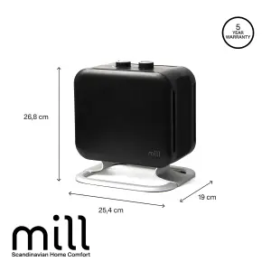 Mill Compact Fan Heater 1800W with Aluminium Foot - Black