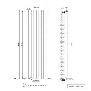 Right Radiators 1600x472mm Vertical Single Oval Column Designer Radiator Black