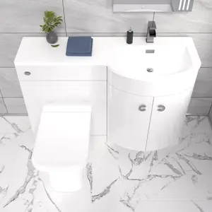 Nes Home Hurdley 1100mm Right Hand Sink White Combination Vanity Unit with BTW Toilet