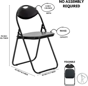 Set of 2 Foldable Black Chairs for Small Spaces - Versatile Indoor Metal Folding Chairs -Desk Chairs for Bedroom, Office, & Guests