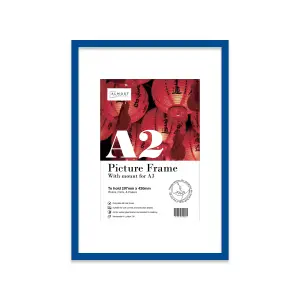 A2 Blue Picture Frame With Mount for A3 (29.7 x 42cm - 11.7 x 16.5in) Poster, Photo, Artwork, or Print.