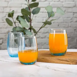 Queensway Home & Dining Combopack of 380/500ml 12 Pcs Linka Light Blue Coloured Glassware Cup Tall Short Cocktail Tumblers Sets