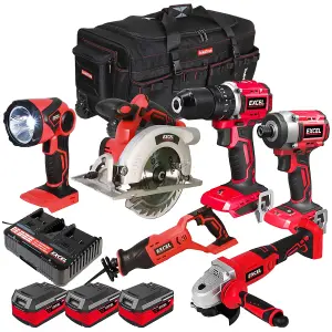 Excel 18V 6 Piece Power Tool Kit with 3 x 4.0Ah Batteries & Charger EXLKIT-16287