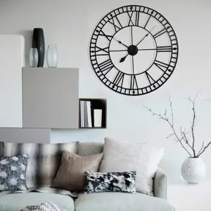 Black Large Wall Clock Roman Numeral  Silent Non Ticking for Kitchen Home 400mm