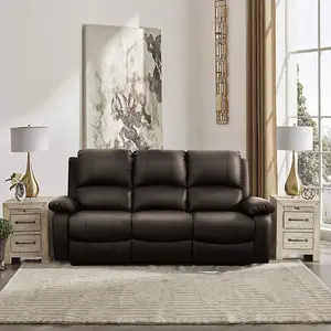 Comfy Living PU Leather Electric Reclining 3 Seater Sofa and 2 Seater Sofa Set In Brown