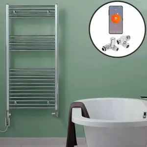 Bray Wifi Dual Fuel Heated Towel Rail With Thermostat, Timer, Straight, Chrome - W400 x H800 mm