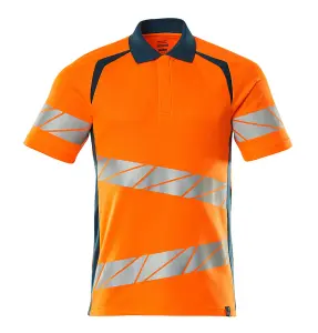 Mascot Accelerate Safe Modern Fit Polo Shirt (Hi-Vis Orange/Dark Petroleum)  (XXXXX Large)