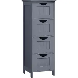 VASAGLE Bathroom Floor Storage Cabinet, Slim Wooden Storage Unit with 4 Drawers, 30 x 30 x 82 cm, for Living Room, Kitchen