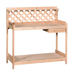 Outsunny Outdoor Wood Potting Table Garden Plant w/ Drawer, Hook, Slatted Shelf