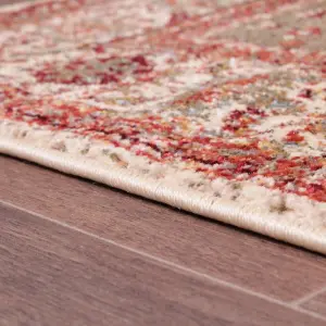 Cream Red Traditional Bordered Geometric Persian Rug Easy to clean Dining Room-80cm X 150cm