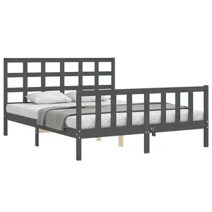 Berkfield Bed Frame with Headboard Grey King Size Solid Wood