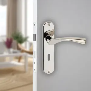 URBNLIVING 184mm Length 2 Pcs Lyon Metal & Polished Nickel Lever Latch Door Keyhole Handles Set