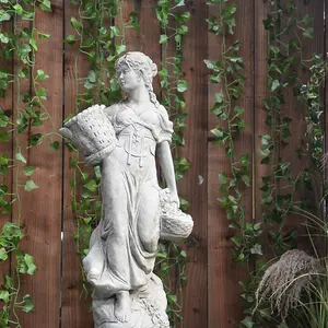 Conservatory Female Statue with Basket on a Fancy Pedestal