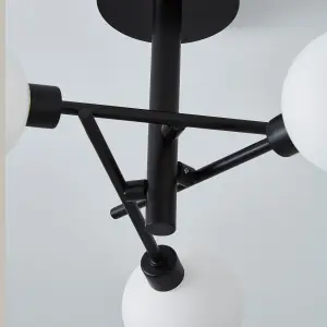 Litecraft Supa Black 3 Arm Stick Semi-Flush Ceiling Light