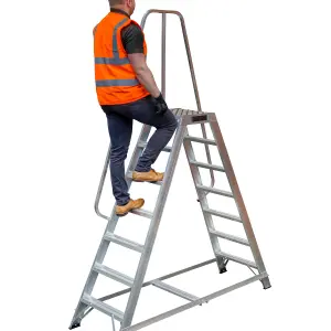 1.2m Heavy Duty Double Sided Fixed Step Ladders Safety Handrail & Wide Platform