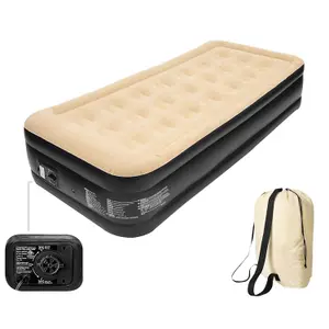 Trendi Inflatable HIGH Pillow Raised Single Flocked AIR Bed Mattress AIRBED with Built in Electric Pump