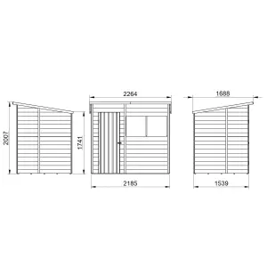 Forest Garden Overlap 7x5 ft Pent Wooden Pressure treated Shed with floor & 2 windows