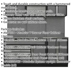 Heavy-Duty Garage Storage System with Stainless Steel Worktop - 2040mm x 460mm x 2000mm