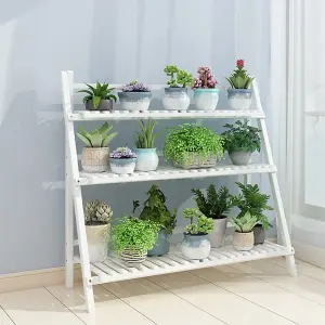 Garden White 3-Tier Foldable Wooden Plant Stand