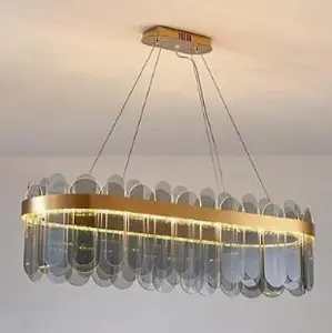 Oval Crystal Chandelier Lighting Ceiling Light Led Modern Smoky Gray 80 cm