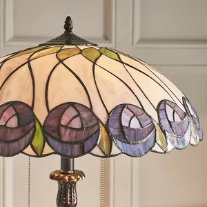 Tiffany Glass Floor Lamp - Mackintosh Style Rose - Dark Bronze Finish - LED Lamp