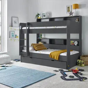 Olly Onyx Grey Storage Bunk Bed Without Drawer With Pocket Mattresses