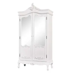 Melody Maison Antique White Mirrored Wardrobe - Pays Blanc Range