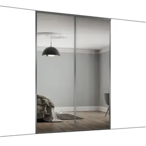 Classic Panelled Mirrored Graphite 2 door Sliding Wardrobe Door kit (H)2260mm (W)1793mm