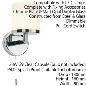 IP44 Bathroom Wall Light Chrome & Diffused Glass Modern Round Fitting Lamp