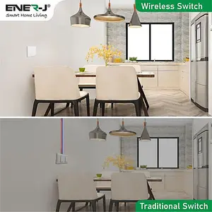 2 Gang Wireless Kinetic Switch, White+Non Dimmable + Wi-Fi 5A RF Receiver