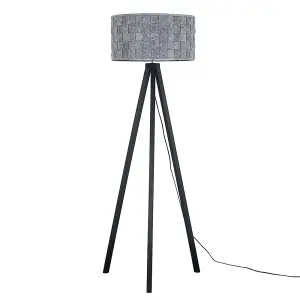 ValueLights Modern Black Wood Tripod Floor Lamp With Grey Weave Fabric Shade