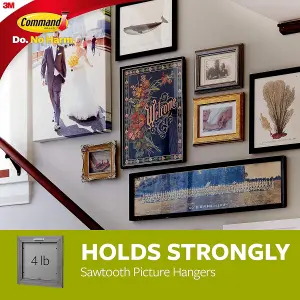 Command Wire-Back Sawtooth Frame Hangers, Holds up to 5 lbs, 3 Singulars Hangers, 6 strips, Decorate Damage-Free