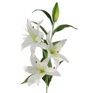 Pack of 6 x 100cm Large White Lily Stem - 3 Flowers