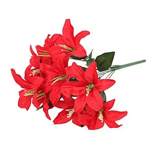 Best Artificial 45cm Stargazer Lillies 10 Head Flower Spray / Red