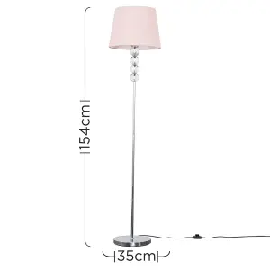 ValueLights Eleanor Modern Silver Chrome and Clear Acrylic Ball Floor Lamp with Pink Shade