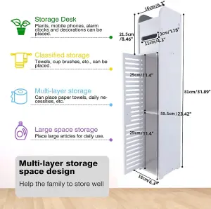 Floor Cabinet,Waterproof FreeStanding White Slim Bathroom Storage Unit with Daily Use Layer and 1 Cupboard Door,Multi-purpose