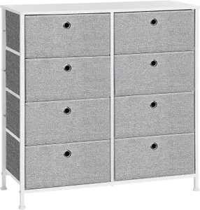 SONGMICS Chest of Drawers, Storage Unit with 8 Fabric Drawers, Dresser, Organiser Unit, Tabletop, Light Grey and White