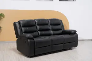 Milano Black Leather Recliner Sofa  3 Seater