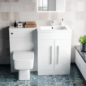 Nes Home 1100mm Right Hand Freestanding White Basin Vanity Unit with WC Unit & BTW Toilet